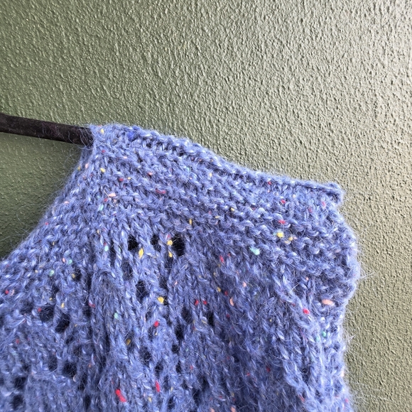 Blue Speckled Women's Crew Neck Sweater Handmade Soft Wool - Picture 10 of 16